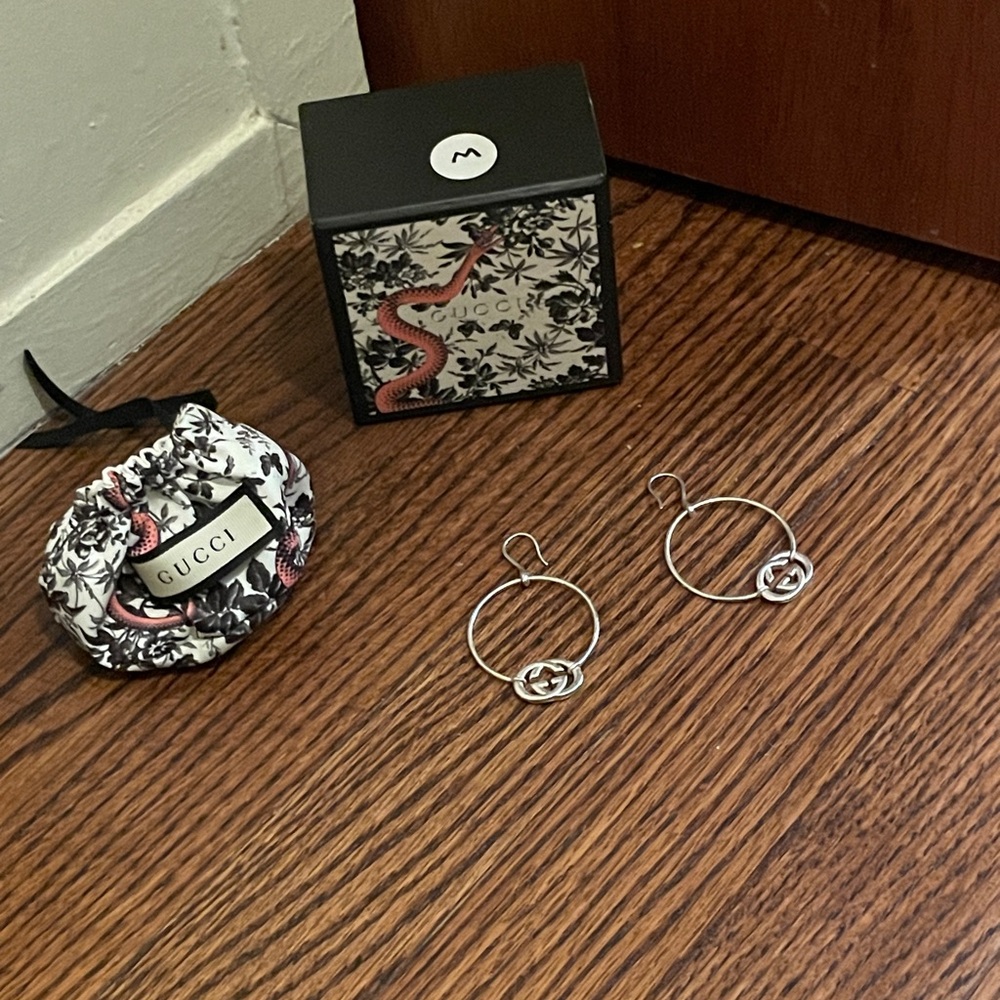 Gucci Silver Hoop Earrings with Iconic Motif